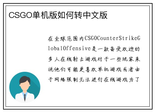 CSGO单机版如何转中文版